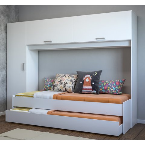 Bicama Infantil com Colchão Incluso e Guarda-roupa Multimóveis Branco