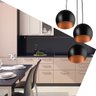 Lustre Pendente Aluminio Bola Triplo 15cm Preto/Cobre - 2