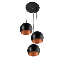 Lustre Pendente Aluminio Bola Triplo 15cm Preto/Cobre - 1