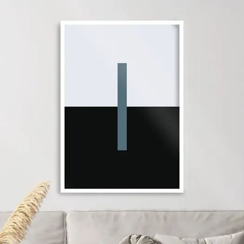 Quadro Minimalista Abstrato Azul Petróleo e Preto 33x24cm:moldura Branca