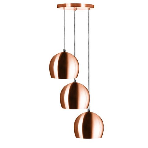 Lustre Pendente Aluminio Bola Triplo 15cm New Cobre