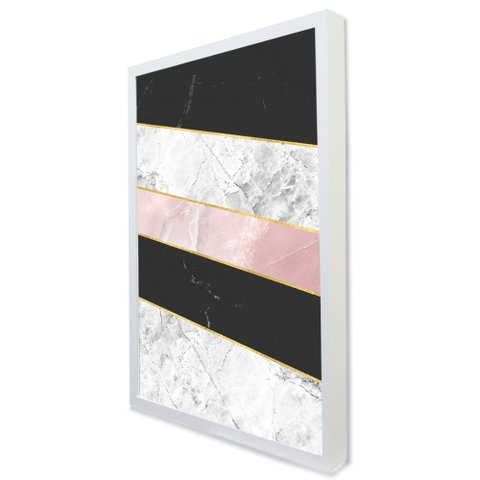 Quadro Decorativo Caixa Geométrico Listras Mármore TaColado Moldura Caixa 3cm Branca sem Vidro 30 x 