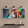 Kit 3 Quadros Decorativos Leão Juba Colorida 45x34cm - com Vidro:madeira Preta - 2
