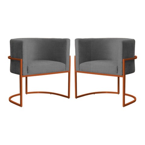 Kit 2 Poltrona Decorativa Luana Linho Cinza Base Bronze -fm