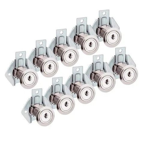 Kit 10 Fechaduras para Gaveta de 22 Mm Cromada - 2 Chaves