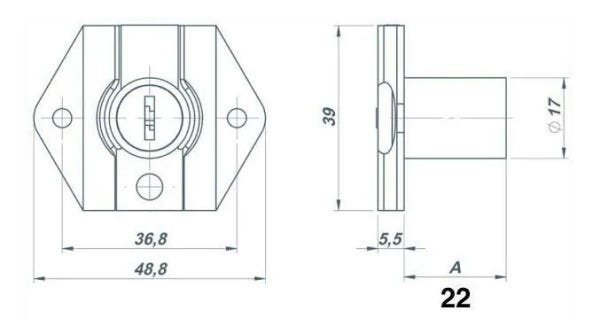 Kit 10 Fechaduras para Gaveta de 22 mm Cromada - 2 Chaves - 5