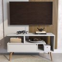Ver imagem 1 de Rack Retrô para TV até 55 Polegadas MDF 90cm Pés em Madeira Maciça Aparador com Porta Nicho Pratelei