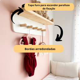 Cabideiro Infantil de Parede com Prateleira de Madeira – Olivia - 5