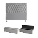 Ver imagem 1 de Kit Estrela Cabeceira de Cama Box e Calçadeira Baú Pés Palito Botão Cristal Casal 140 Cm Suede