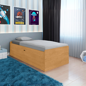 Cama Baú Solteiro Camila em Madeira Mdf Branco Framar:naturalle