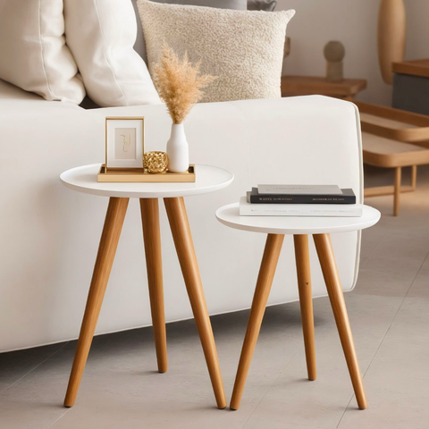 Conjunto 2 Mesinhas de Canto Pés Palito Retro Decoração Lateral Sala Quarto