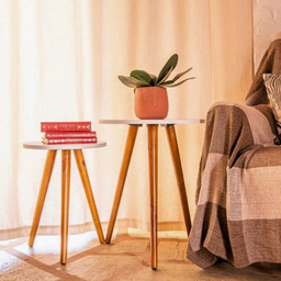 Conjunto 2 Mesinhas de Canto Pés Palito Retro Decoração Lateral Sala Quarto - 5