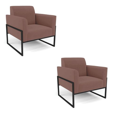 Kit 2 Poltronas Base Industrial Alta Preto Marisa Veludo D03 - D\'rossi Cor Rose