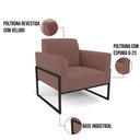 Ver imagem 3 de Kit 2 Poltronas Base Industrial Alta Preto Marisa Veludo D03 - D\'rossi Cor Rose