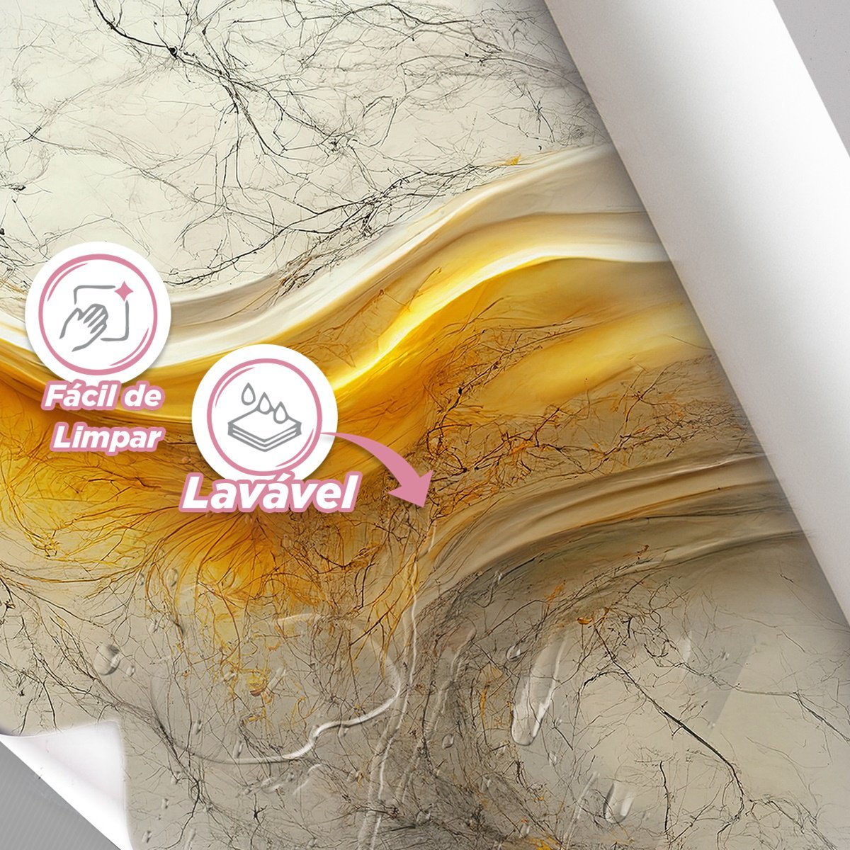 Papel de Parede Painel 3D Mármore Carrara Branco Ouro 2M Auto Colante Lavável Revestimento Brilhoso - 4