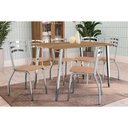 Ver imagem 1 de Conjunto: Mesa Sala Jantar Iguaçu c/ Tampo de Madeira 1.60cm + 6 Cadeiras Portugal Cromada/