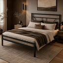 Ver imagem 1 de Cama de Casal de Aço Estilo Industrial com Reforço Central para Colchão 138x188cm - Preto