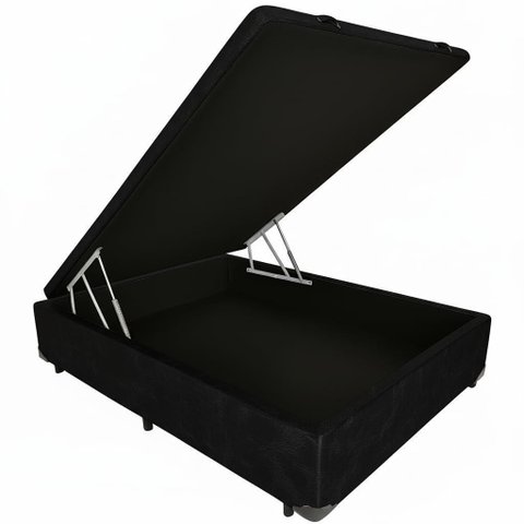Cama Box Baú Casal Blindado com Pistão a Gás: Corino Preto/Casal