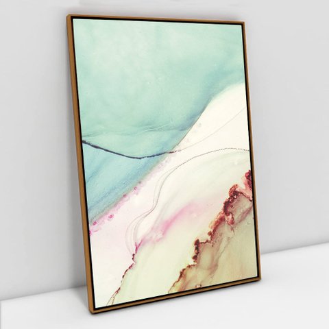 Quadro Decorativo em Canvas Abstrato Mármore Azul Simples TaColado Moldura Flutuante 4,5cm Freijó 12