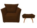 Ver imagem 1 de Kit Poltrona Decorativa Isis + Puff Retangular Suede Marrom Pés Madeira Ms Decor