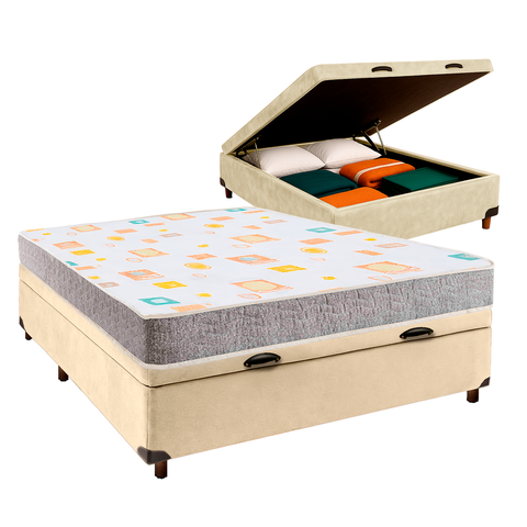 Conjunto Cama Box Bau Perola Casal + Colchão D20 D20 Inducol