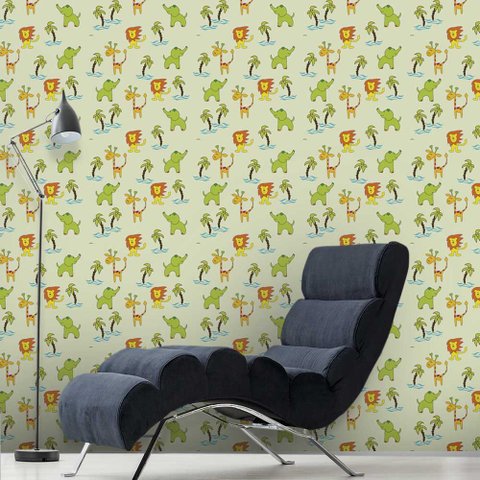 Papel de Parede Selva Simples Verde com Animais Gh Papel de Parede 2,5m