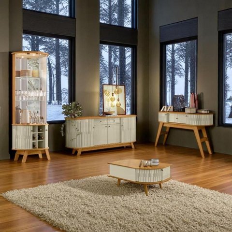 Conjunto Turim C- Buffet Verona C- Cristaleira Nina C- Mesa de Centro Cumaru-opala