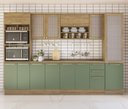 Ver imagem 1 de Armário de Cozinha Modulada Completa Reta 8 Peças 3,20m Botanic Kappesberg - Nogueira/Verde Oliva