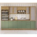 Ver imagem 1 de Armário de Cozinha Modulada Completa Reta 8 Peças 3,20m Botanic Kappesberg - Nogueira/verde Oliva