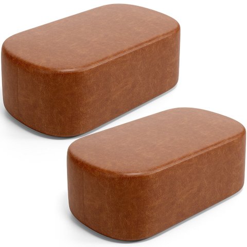 Kit 02 Puffs Decorativos Orgânico para Living Quarto 100cm Doha W01 Couríssimo Camel - Lyam Decor
