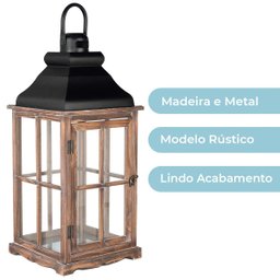 Lanterna Marroquina Rústica Madeira Cúpula Preta 68x26cm - 3
