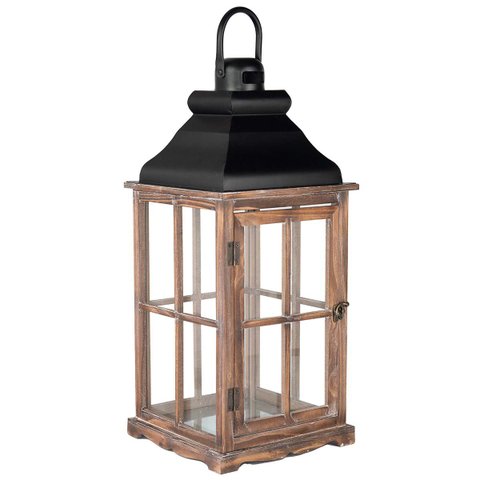 Lanterna Marroquina Rústica Madeira Cúpula Preta 68x26cm