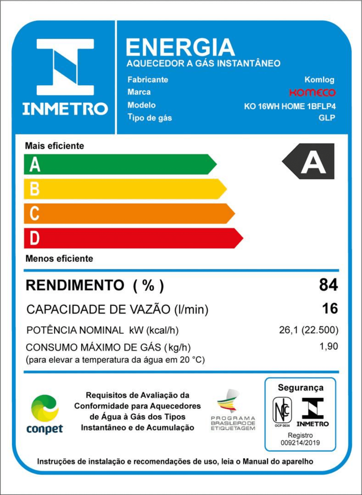 Aquecedor de Água a Gás Komeco Ko 16 Wh Home 16 Litros Branco Digital Bivolt Gás Glp - 7