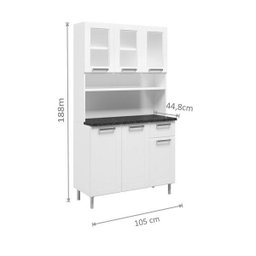 Armário de Cozinha Aço 6 Portas 3 Portas de Vidro 1 Gaveta Múltipla - 3 Armário de Cozinha Aço 6 Portas 3 Portas de Vidro 1 Gaveta Múltipla - 3