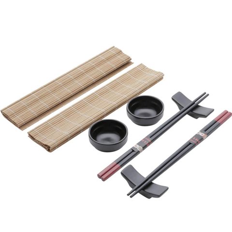 Kit 48 Peças Sushi Esteira Molheira Suporte Hashi 12 Pessoas Cerâmica Bambu Shoyo Comida Japonesa