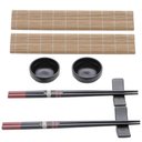 Ver imagem 5 de Kit 48 Peças Sushi Esteira Molheira Suporte Hashi 12 Pessoas Cerâmica Bambu Shoyo Comida Japonesa