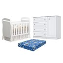 Ver imagem 1 de Berço Americano Danny Branco Acetinado Reller e Cômoda Infantil Americano Branco Hp e Colchão