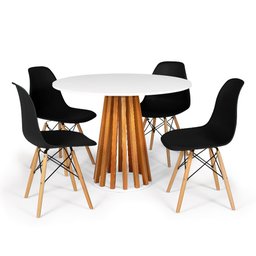 Conjunto Mesa de Jantar Talia Amadeirada Branca 100cm com 4 Cadeiras Eames Eiffel - 1