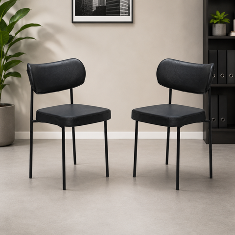 Kit 2 Cadeira de Escritório Estofadas Leather Base Fixa Recepção Secretária Sala Jantar Preto