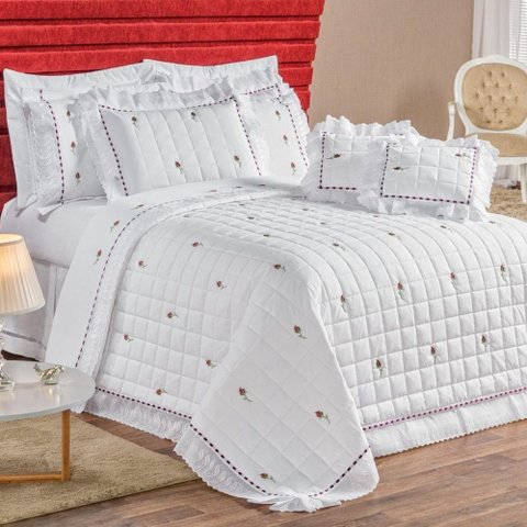 Kit Cobre Leito Queen Felicitá Percal 200 Fios Bordado 100% Algodão 9 Peças - Branco