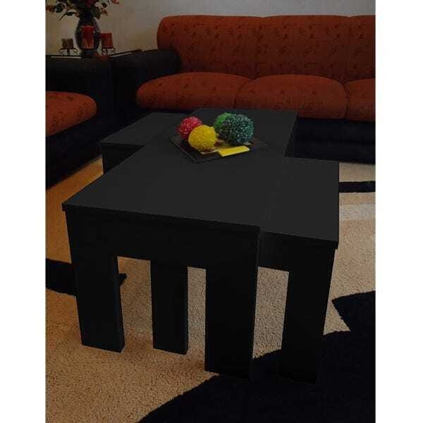 Conjunto Mesa de Centro com 2 mesas de Apoio Preto Laca