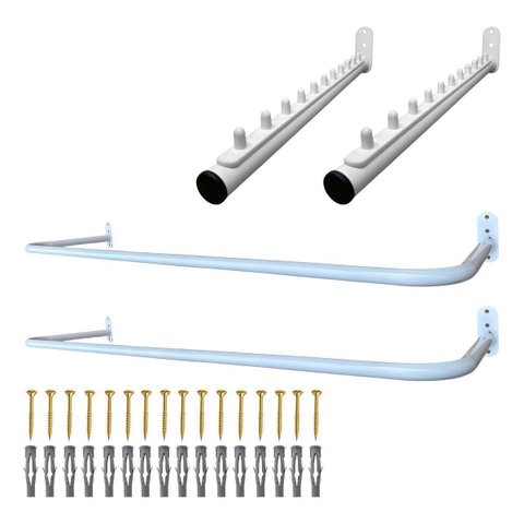 Kit 2 Cabideiros 1 Metro Aço Moderno + 2 Araras Rt 40cm Cabideiros Fixo de Parede Suporte Resistente
