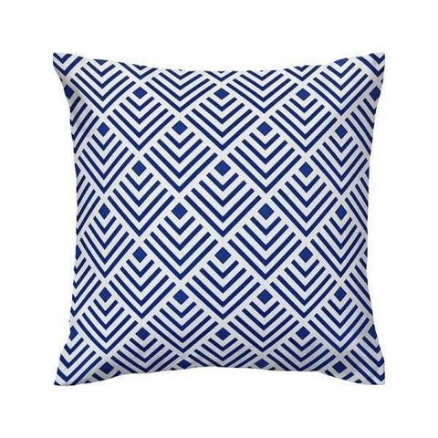 Capa de almofada VivaIN veludo geométrico branco com azul
