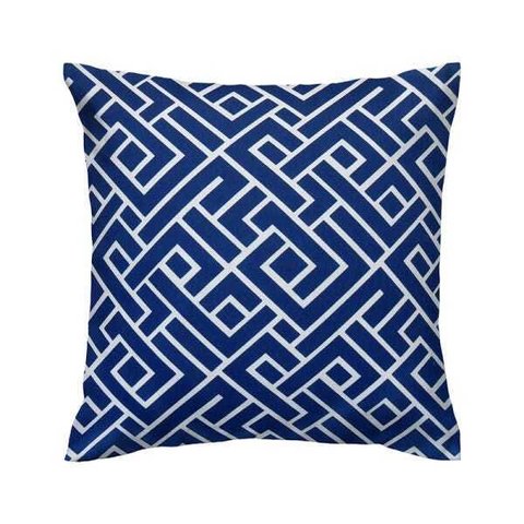 Capa de almofada VivaIN veludo geométrico azul com branco