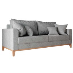 Sofá 3 Lugares Beny Base De Madeira Linho Cinza Rr Decor - 4