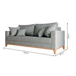 Sofá 3 Lugares Beny Base De Madeira Linho Cinza Rr Decor - 3