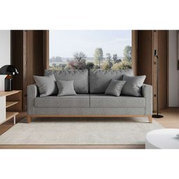 Sofá 3 Lugares Beny Base De Madeira Linho Cinza Rr Decor - 2