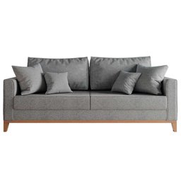 Sofá 3 Lugares Beny Base De Madeira Linho Cinza Rr Decor - 1