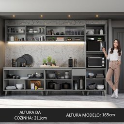 Armário de Cozinha Completa 300cm Cinza Nice Madesa 02 - 6