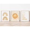 Ver imagem 1 de Kit 3 Quadros Sol Arco Íris Amarelo Quarto Infantil